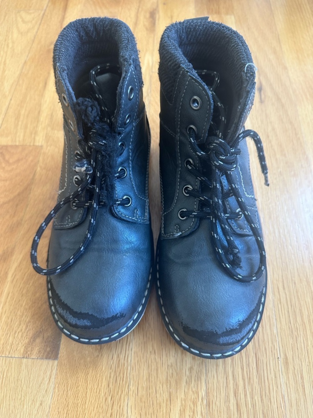 Children's Black Lace-Up Outdoor Ankle Boots